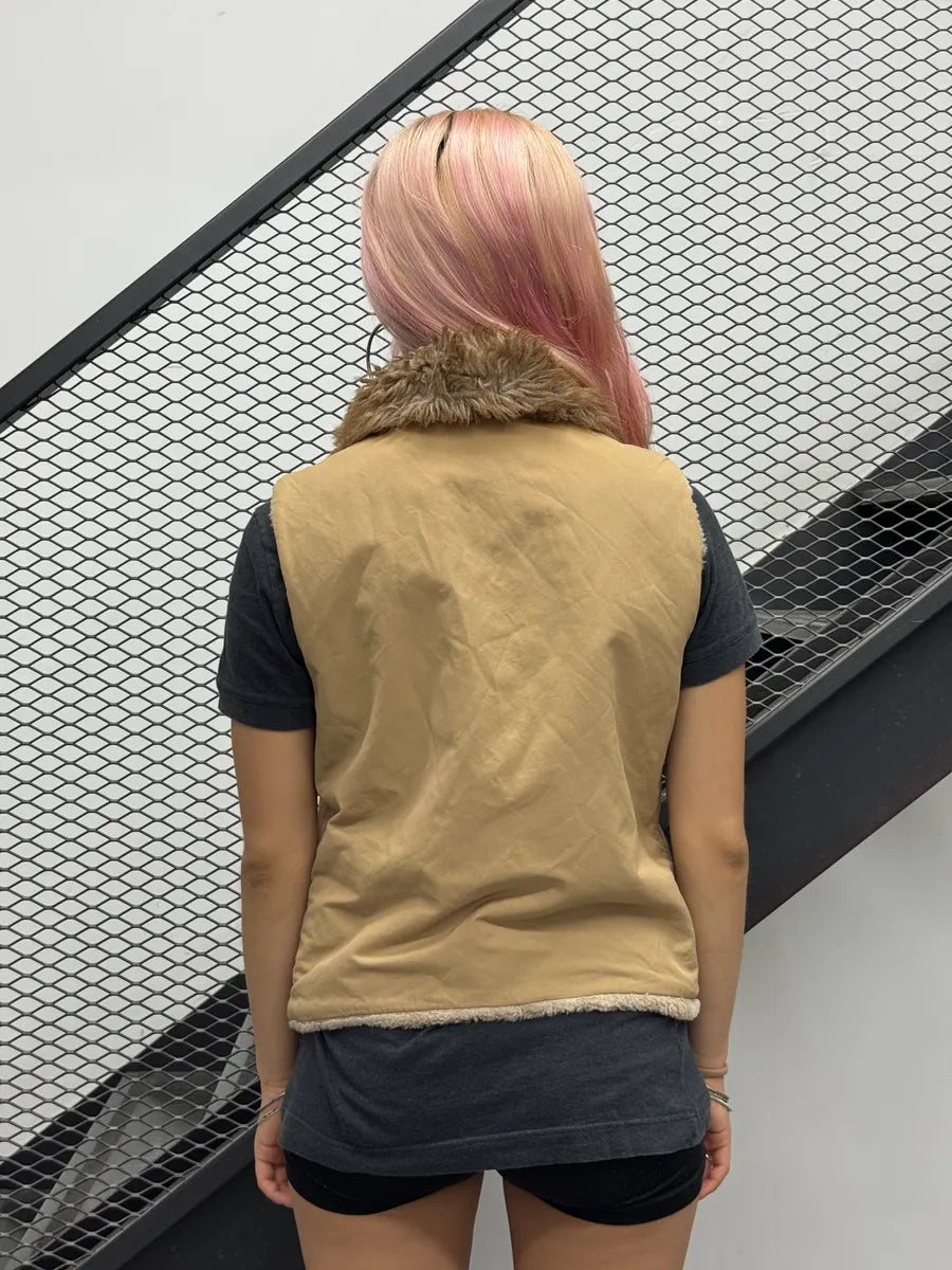 Gianfranco Ferré Beige Nylon Reversible Fur-Collar Vest hCxsVhL 1