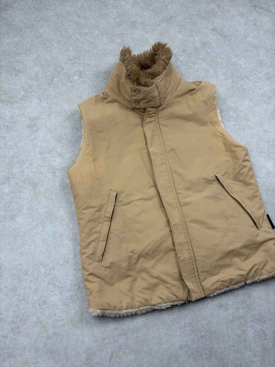 Gianfranco Ferré Beige Nylon Reversible Fur-Collar Vest hCxsVhL 3