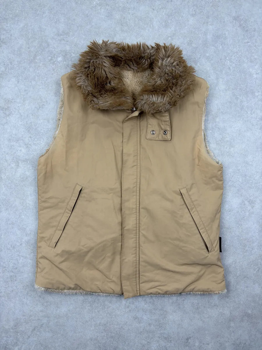 Gianfranco Ferré Beige Nylon Reversible Fur-Collar Vest hCxsVhL 2