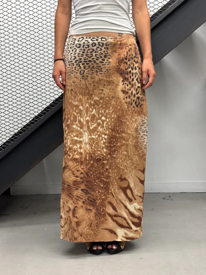 2000s Gianfranco Ferré Beige Silk Leopard Maxi Skirt fRoxcHK 0