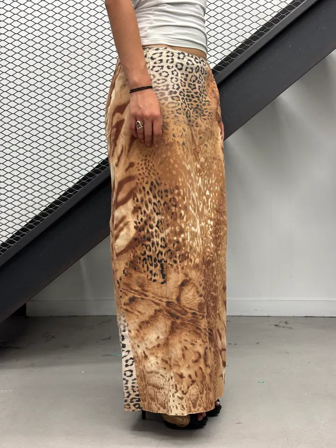 2000s Gianfranco Ferré Beige Silk Leopard Maxi Skirt fRoxcHK 1