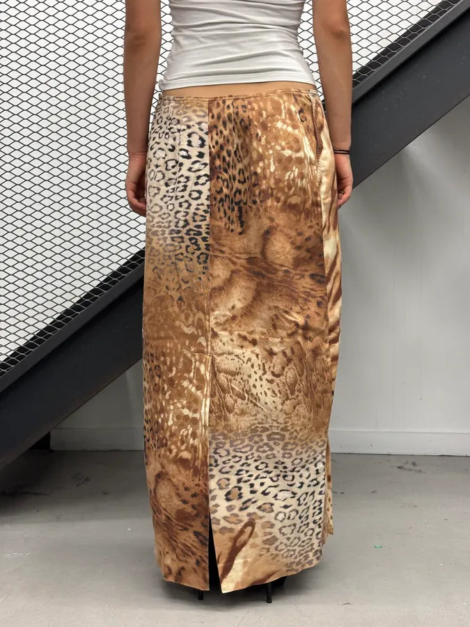 2000s Gianfranco Ferré Beige Silk Leopard Maxi Skirt fRoxcHK 2