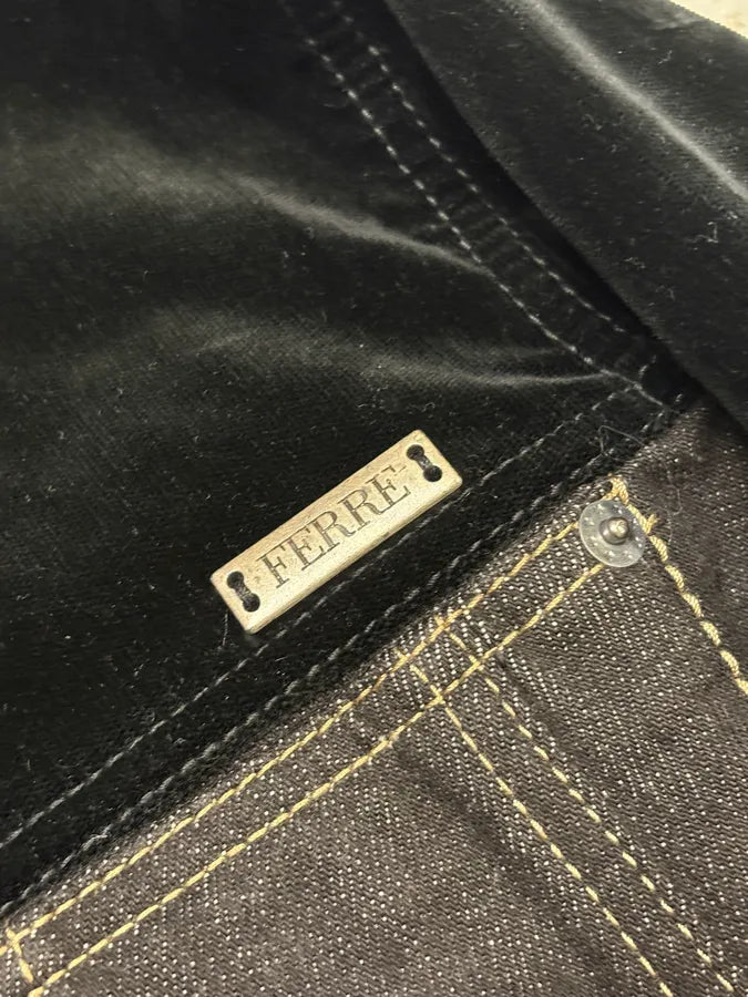 2000s Gianfranco Ferré Black Denim Velvet Hybrid Jacket  joCETFm 9