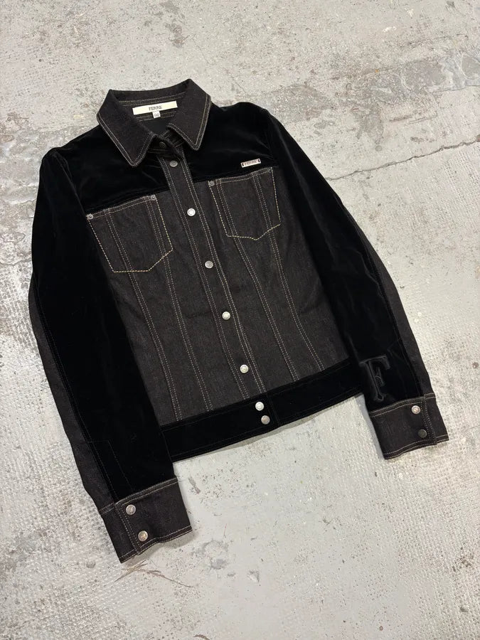 2000s Gianfranco Ferré Black Denim Velvet Hybrid Jacket  joCETFm 3
