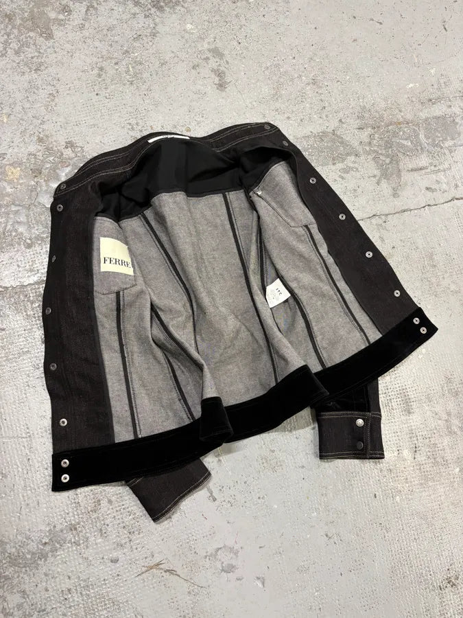 2000s Gianfranco Ferré Black Denim Velvet Hybrid Jacket  joCETFm 6