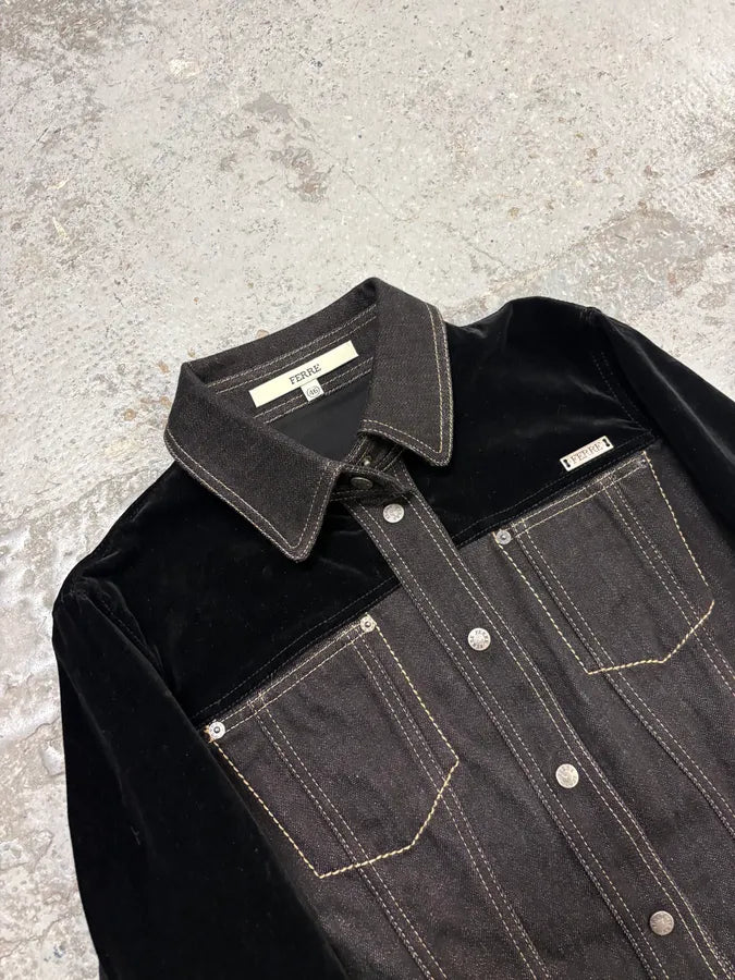 2000s Gianfranco Ferré Black Denim Velvet Hybrid Jacket  joCETFm 4