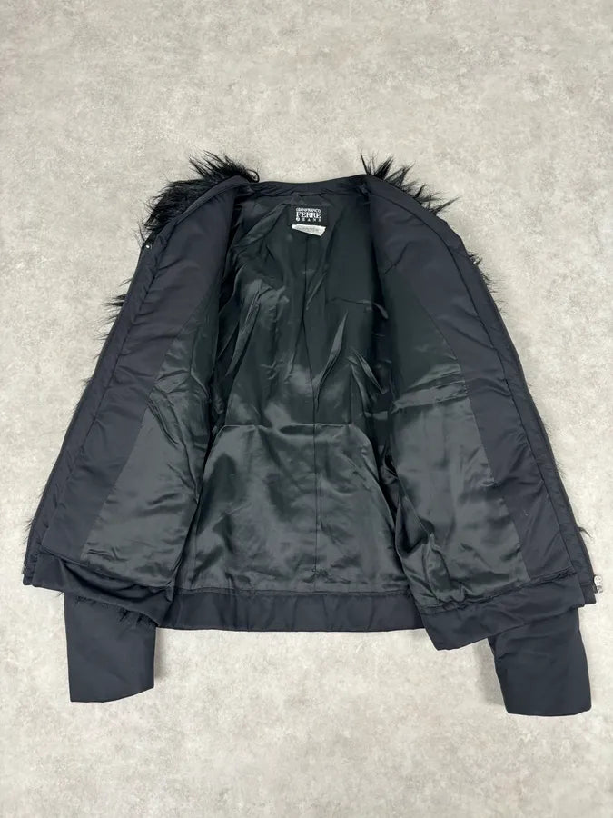 2000s Gianfranco Ferré Black Faux Fur Zip-up Jacket zNQiUDu 8