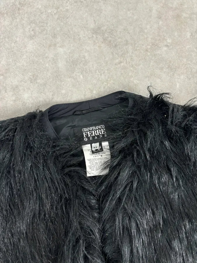 2000s Gianfranco Ferré Black Faux Fur Zip-up Jacket zNQiUDu 3