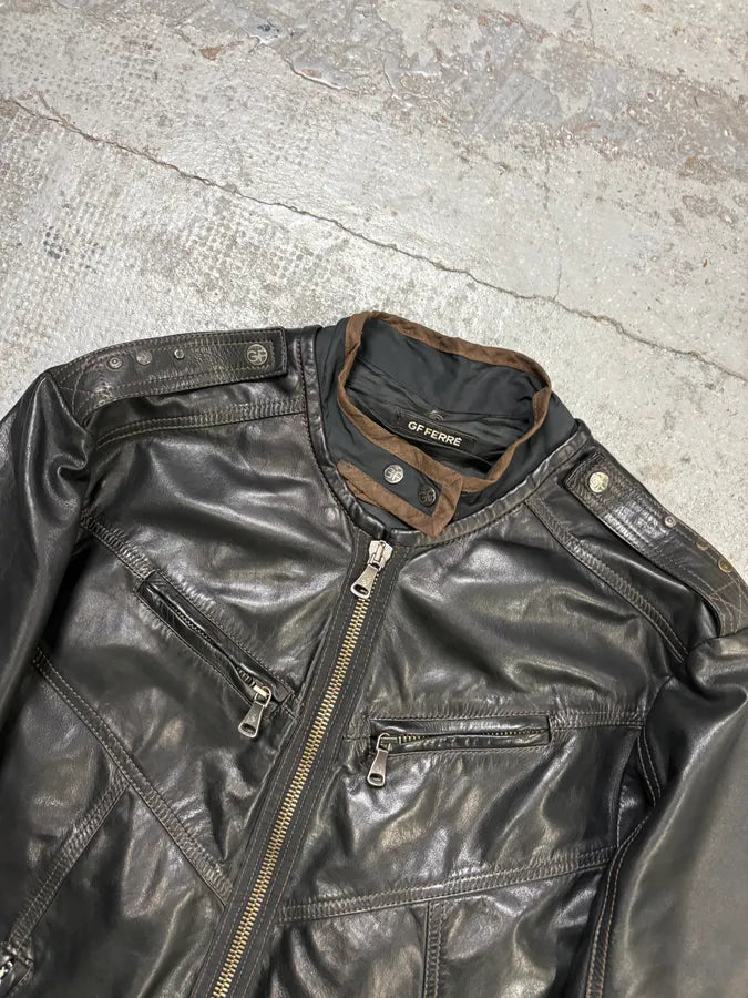 2000s Gianfranco Ferré Black Leather Motorcycle Jacke QphTGrH 3
