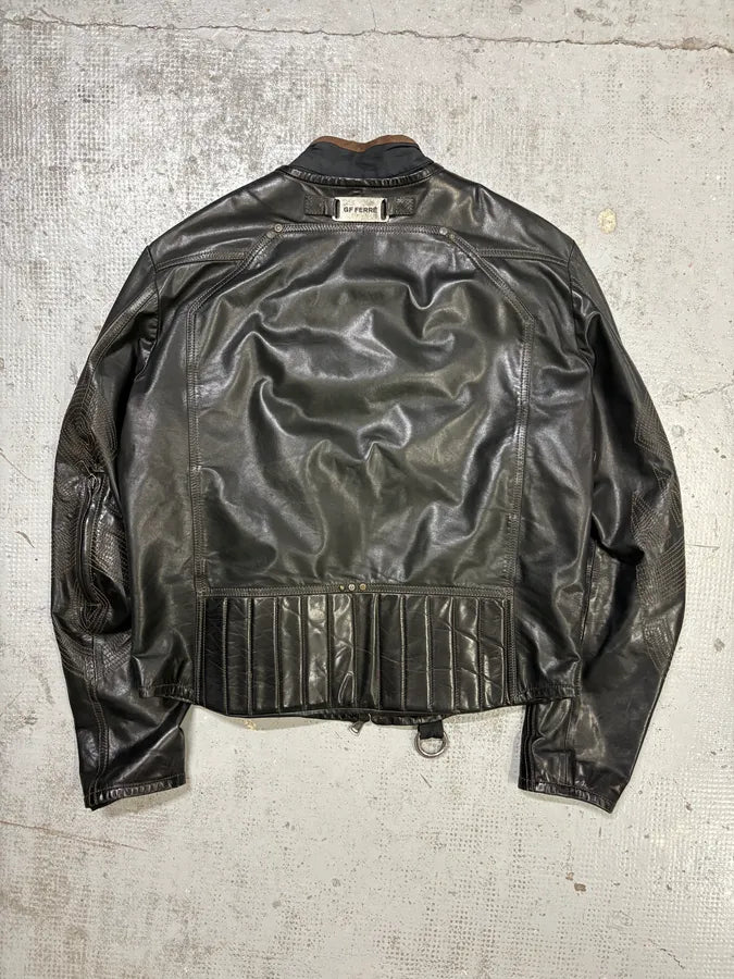 2000s Gianfranco Ferré Black Leather Motorcycle Jacke QphTGrH 4