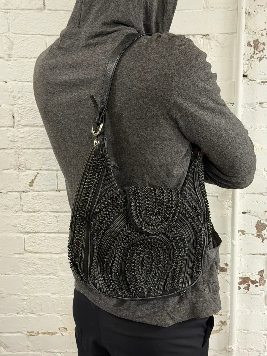 Gianfranco Ferré Black Leather Textured Hobo Bag hlKUlxw 1