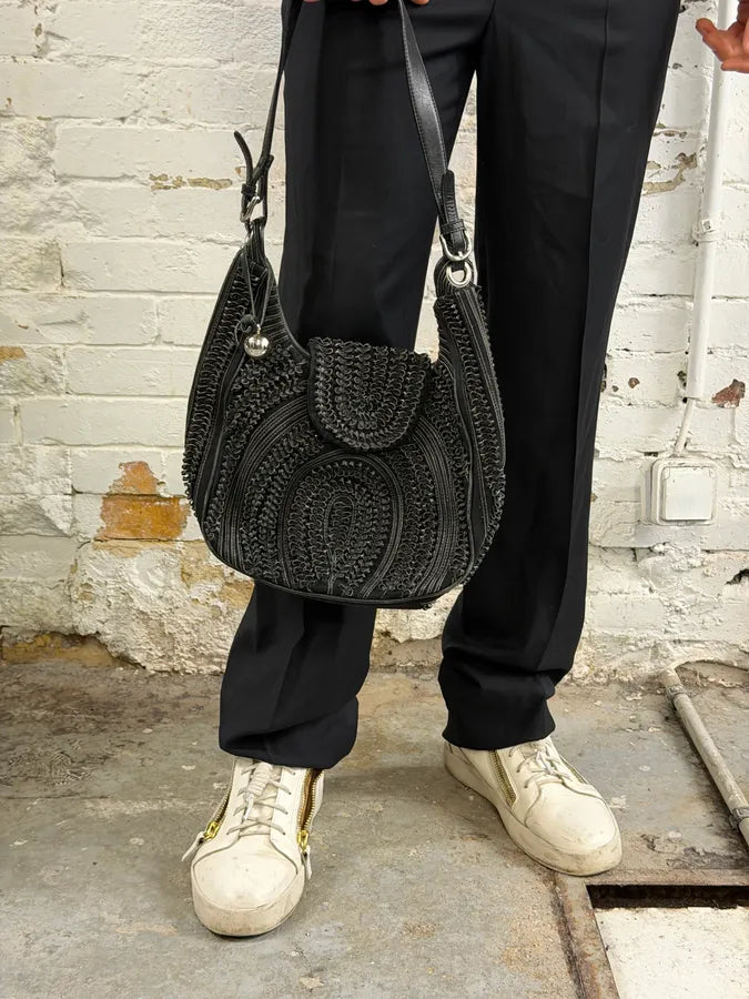 Gianfranco Ferré Black Leather Textured Hobo Bag hlKUlxw 2