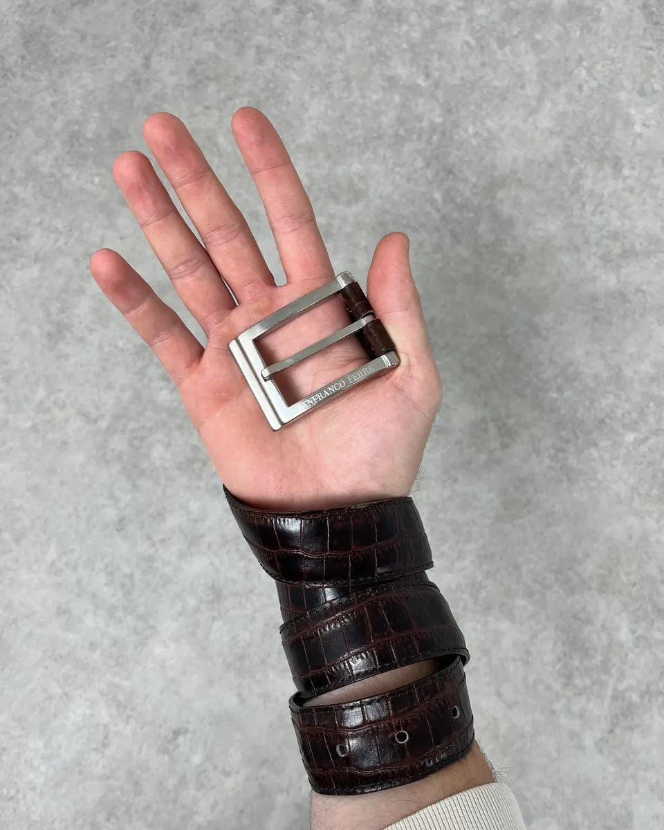 Gianfranco Ferré Brown Crocodile Effect Leather Belt fdxtOEG 1