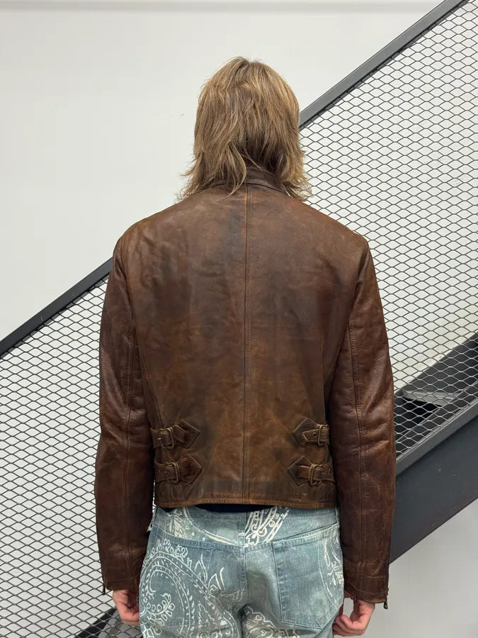 2000s Gianfranco Ferré Brown Leather Buttoned Leather Jacket XKfeFvJ 2