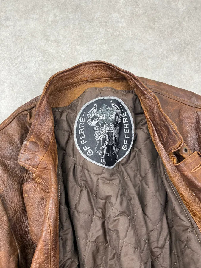 2000s Gianfranco Ferré Brown Leather Buttoned Leather Jacket XKfeFvJ 8