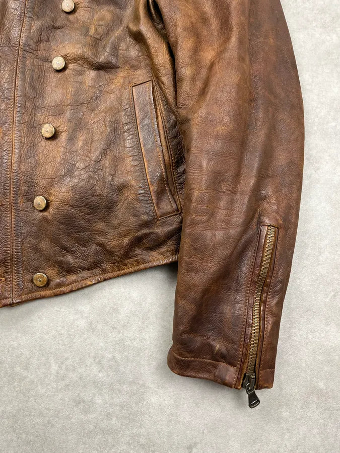 2000s Gianfranco Ferré Brown Leather Buttoned Leather Jacket XKfeFvJ 10