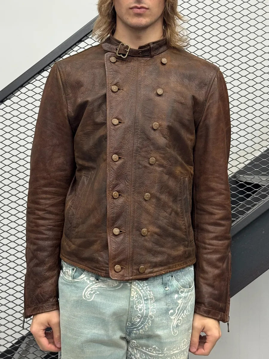 2000s Gianfranco Ferré Brown Leather Buttoned Leather Jacket XKfeFvJ 1