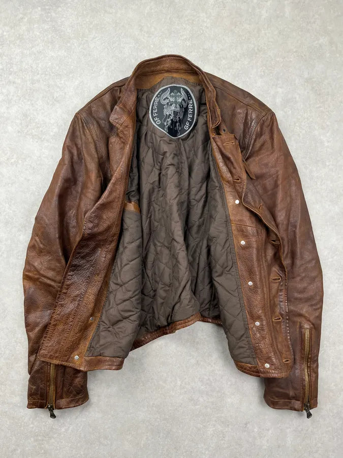 2000s Gianfranco Ferré Brown Leather Buttoned Leather Jacket XKfeFvJ 5