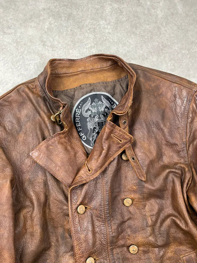 2000s Gianfranco Ferré Brown Leather Buttoned Leather Jacket XKfeFvJ 6