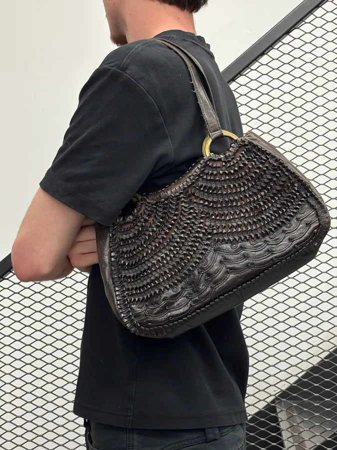 Gianfranco Ferré Brown Leather Scalloped Shoulder Bag yeihjbc 1