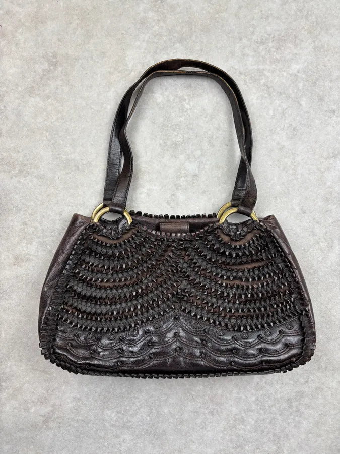 Gianfranco Ferré Brown Leather Scalloped Shoulder Bag yeihjbc 0
