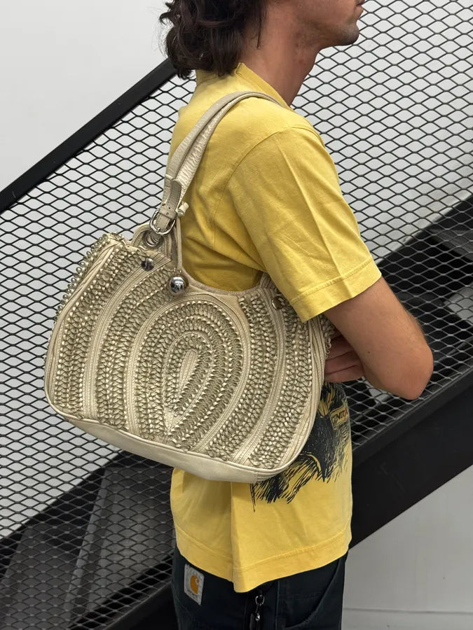 Gianfranco Ferré Circle Woven Cream Handle Bag yoMBrIg 1