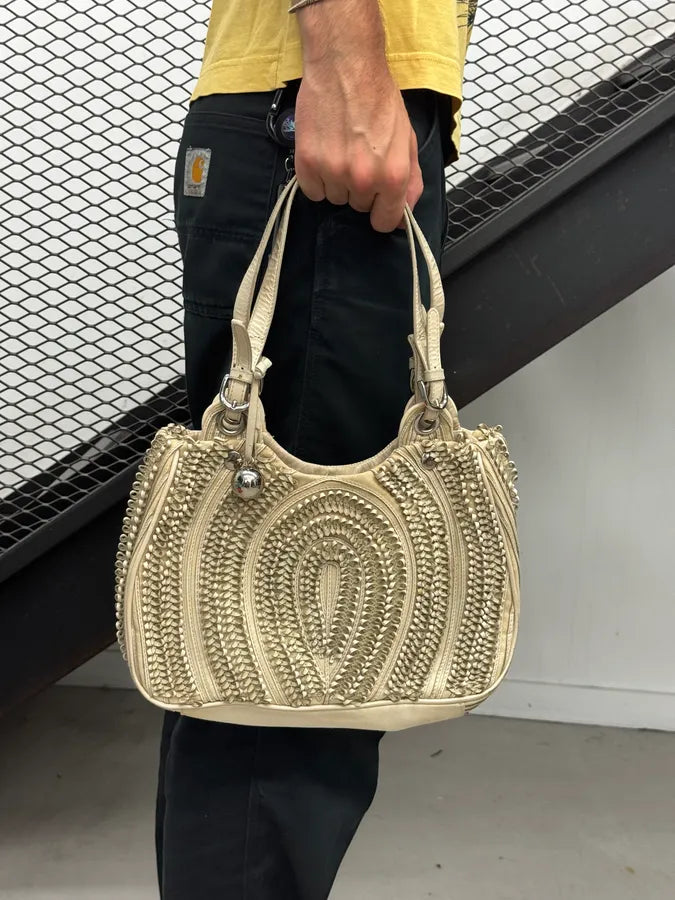 Gianfranco Ferré Circle Woven Cream Handle Bag yoMBrIg 2