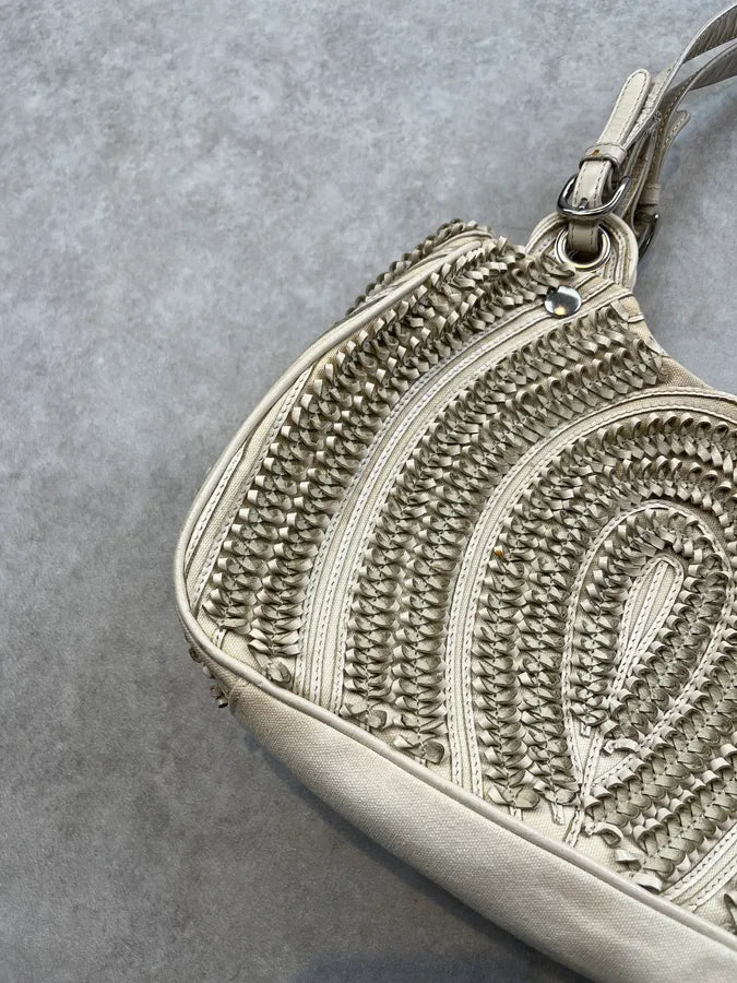 Gianfranco Ferré Circle Woven Cream Handle Bag yoMBrIg 3