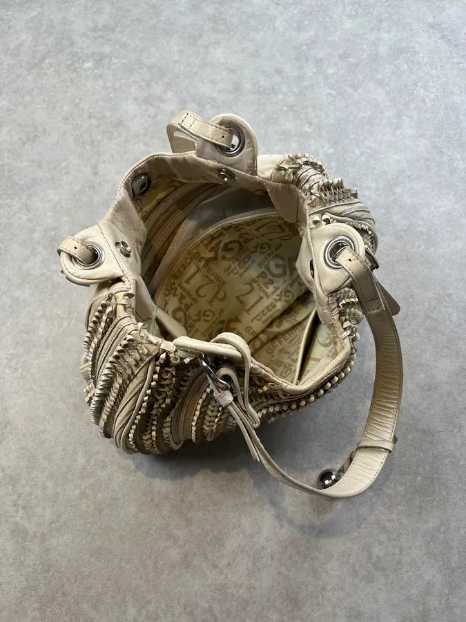 Gianfranco Ferré Circle Woven Cream Handle Bag yoMBrIg 6