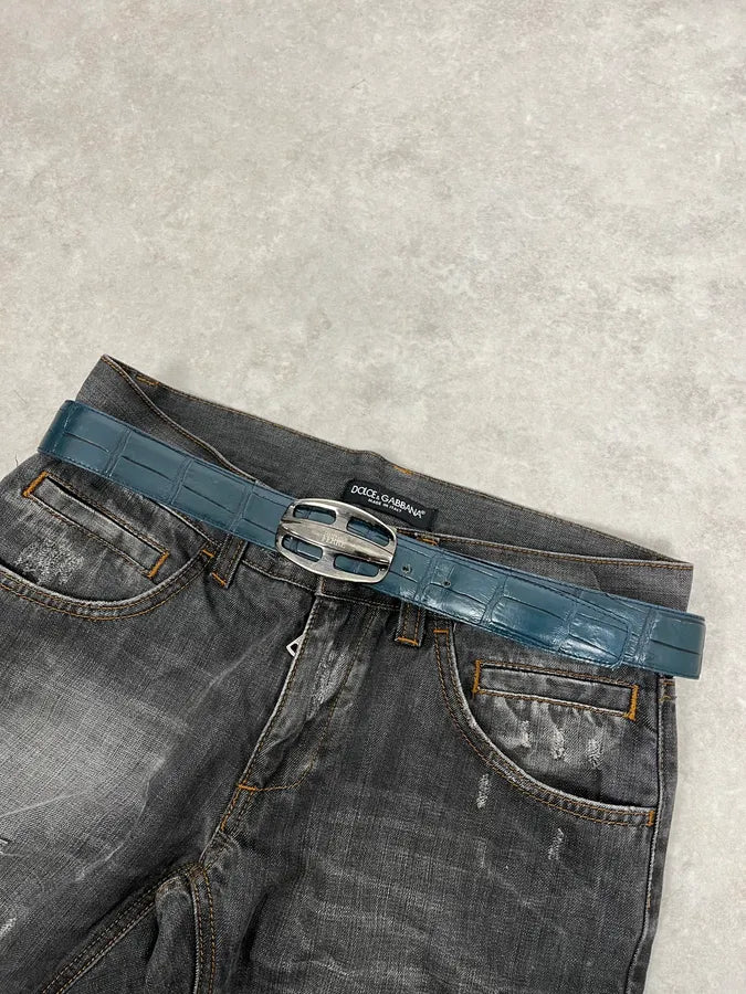 Gianfranco Ferré Crocodile Effect Blue Leather Belt nLgVlCA 0