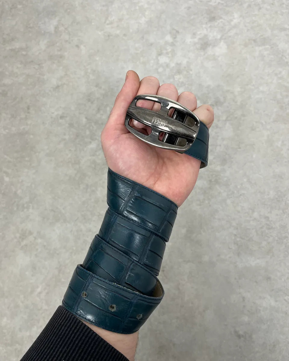 Gianfranco Ferré Crocodile Effect Blue Leather Belt nLgVlCA 1