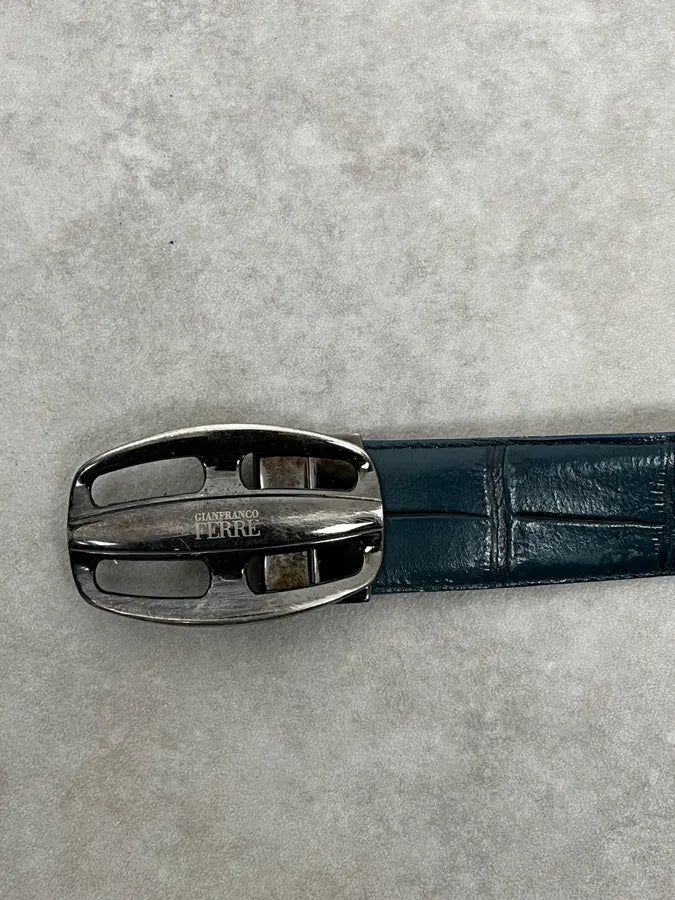 Gianfranco Ferré Crocodile Effect Blue Leather Belt nLgVlCA 3