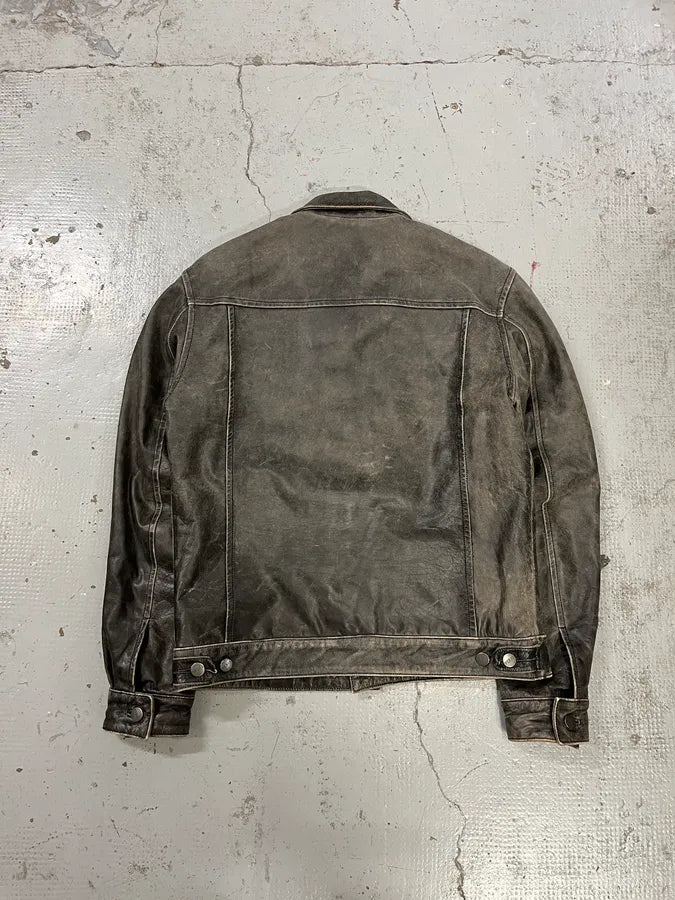 Gianfranco Ferré Eroded Grey Black Leather Trucker Jacket pdmzscC 6