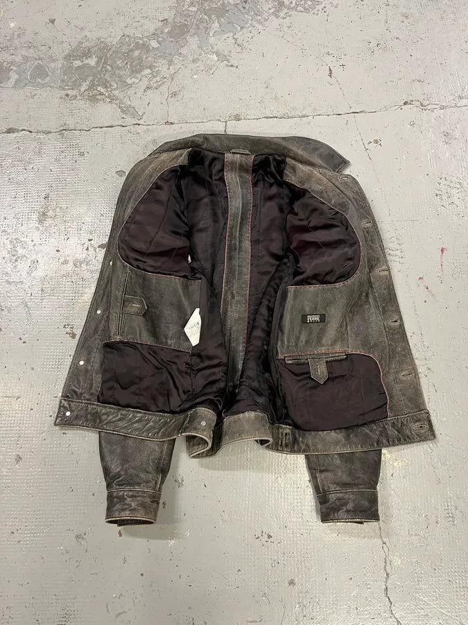 Gianfranco Ferré Eroded Grey Black Leather Trucker Jacket pdmzscC 7