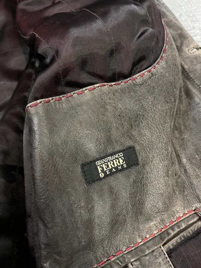 Gianfranco Ferré Eroded Grey Black Leather Trucker Jacket pdmzscC 8