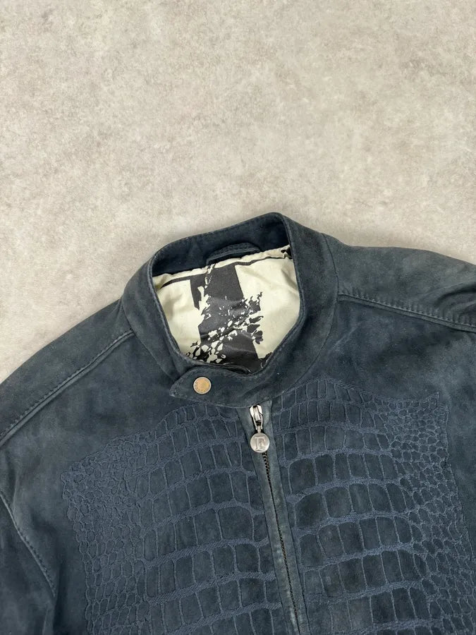 SS2009 Gianfranco Ferré Navy Suede Crocodile Effect Bomber Jacket NayRFcp 4