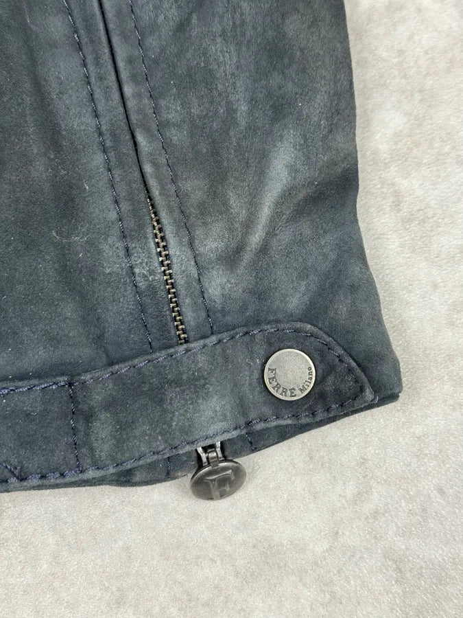 SS2009 Gianfranco Ferré Navy Suede Crocodile Effect Bomber Jacket NayRFcp 8