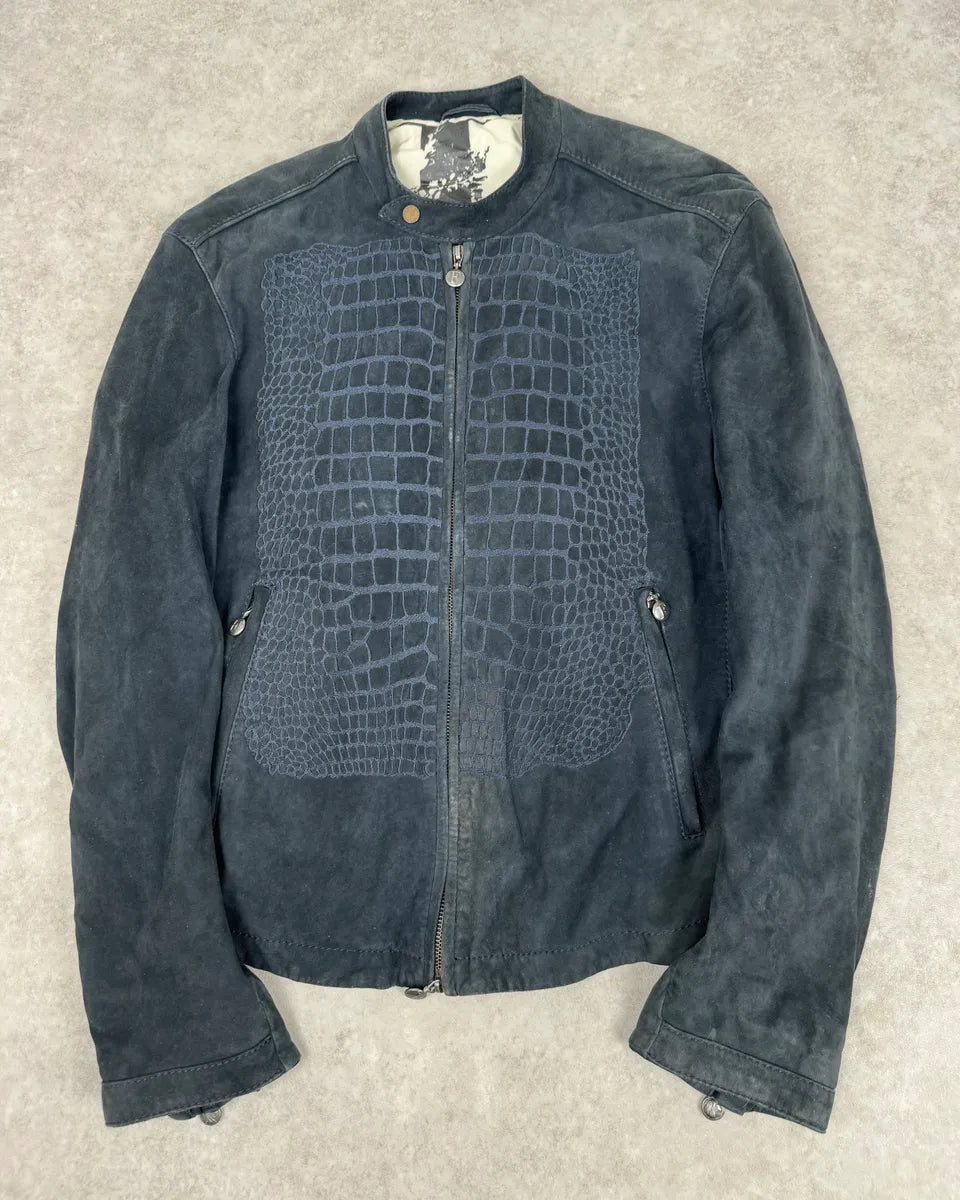 SS2009 Gianfranco Ferré Navy Suede Crocodile Effect Bomber Jacket NayRFcp 0