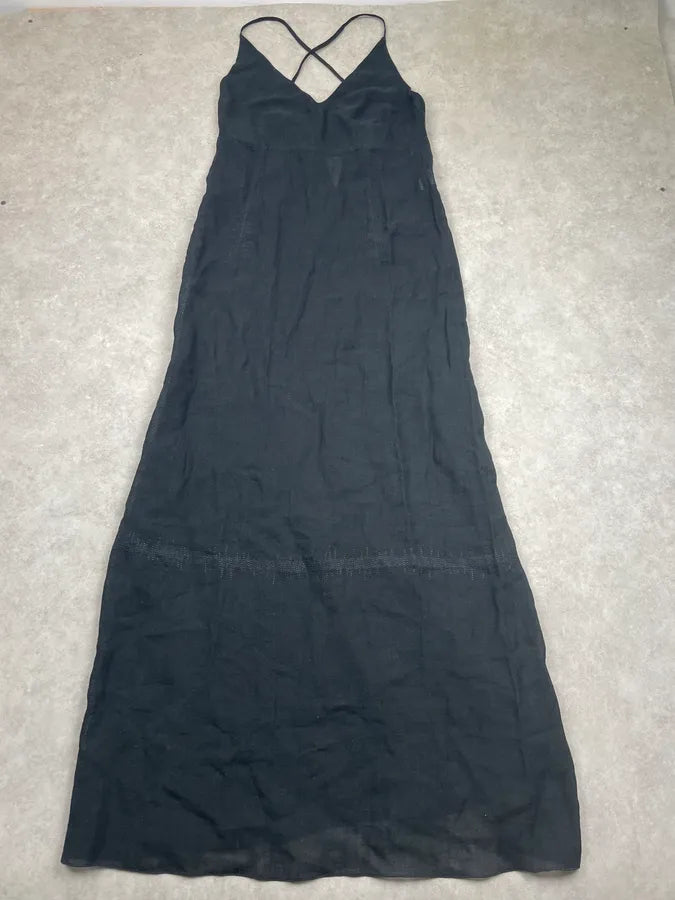 Gianfranco Ferré Black Linen Embroidered Maxi Dress gVTtzbZ 2