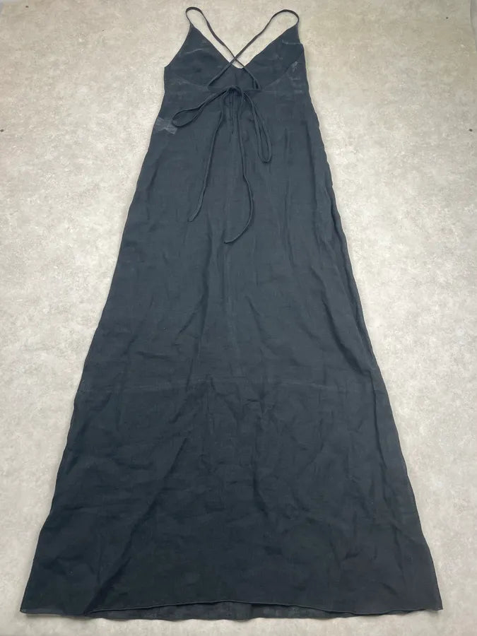 Gianfranco Ferré Black Linen Embroidered Maxi Dress gVTtzbZ 3