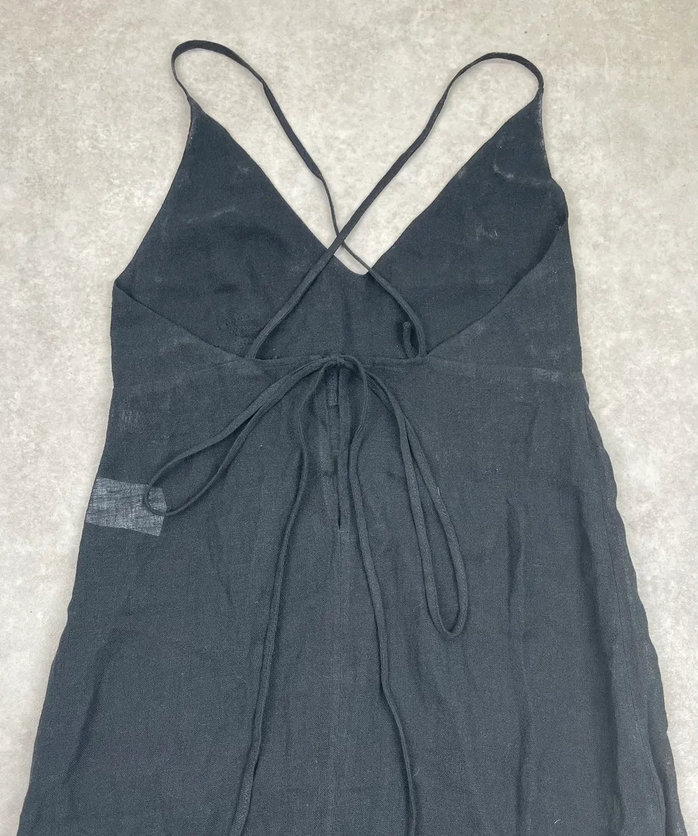 Gianfranco Ferré Black Linen Embroidered Maxi Dress gVTtzbZ 4