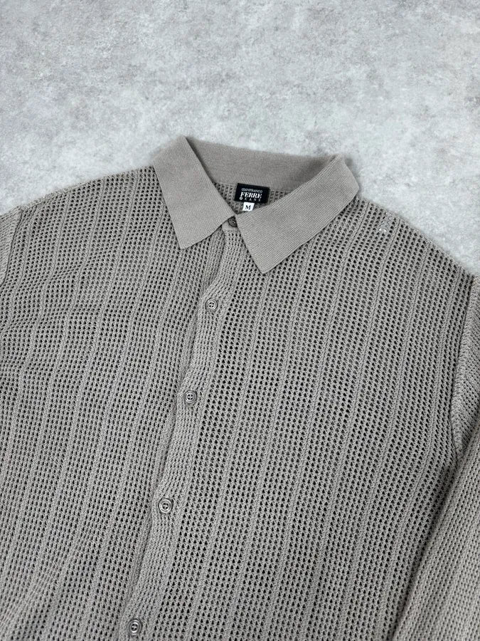 2000s Gianfranco Ferré Perfored Cozy Beige Cardigan Sweater CncrcSZ 4