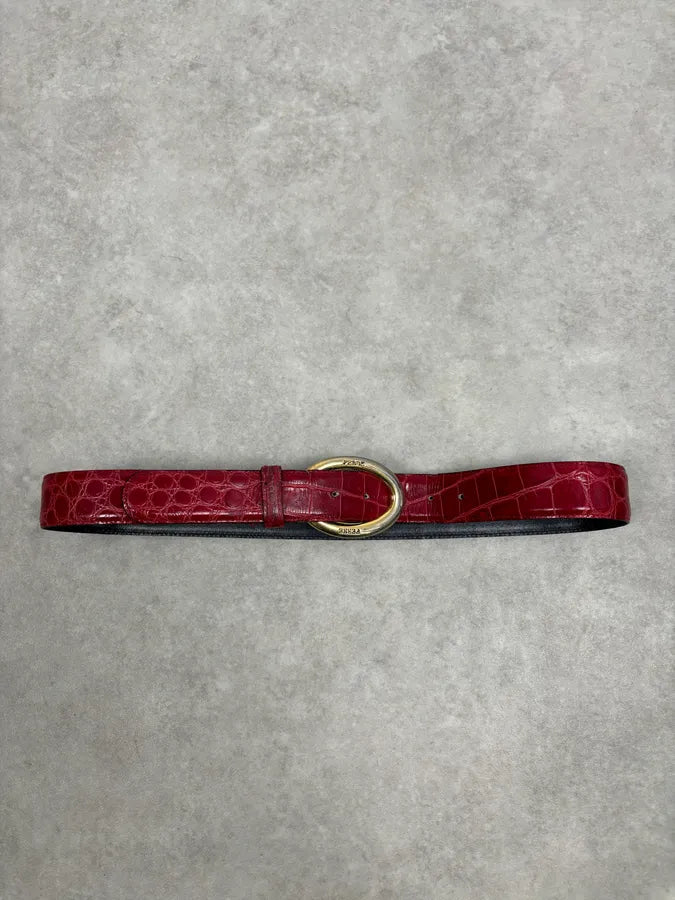 Gianfranco Ferré Red Crocodile Effect Leather Belt Gold Buckle  XVDhLfU 2
