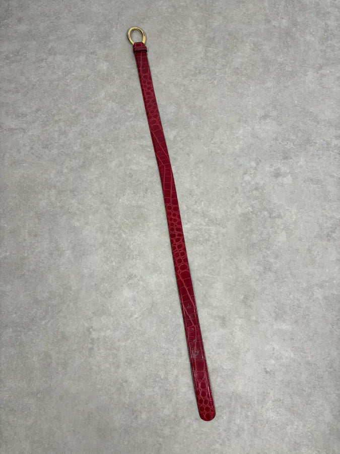 Gianfranco Ferré Red Crocodile Effect Leather Belt Gold Buckle  XVDhLfU 8