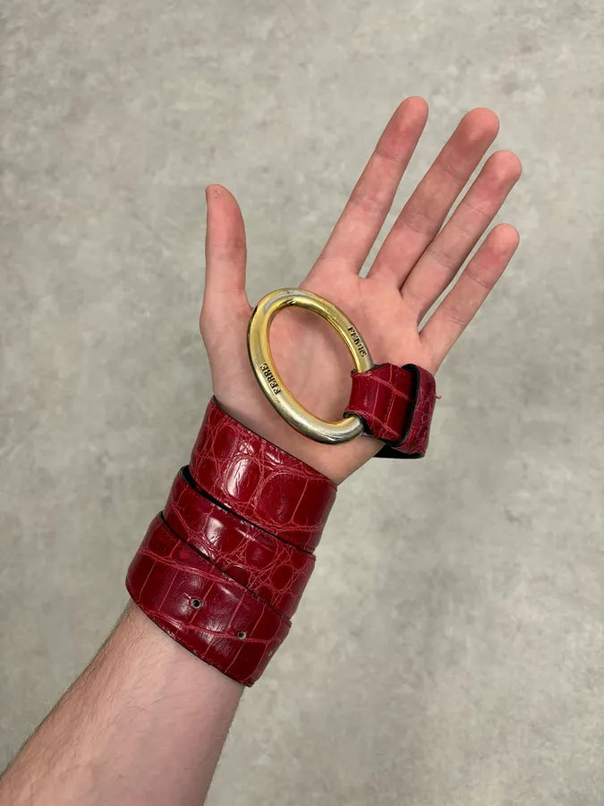 Gianfranco Ferré Red Crocodile Effect Leather Belt Gold Buckle  XVDhLfU 1