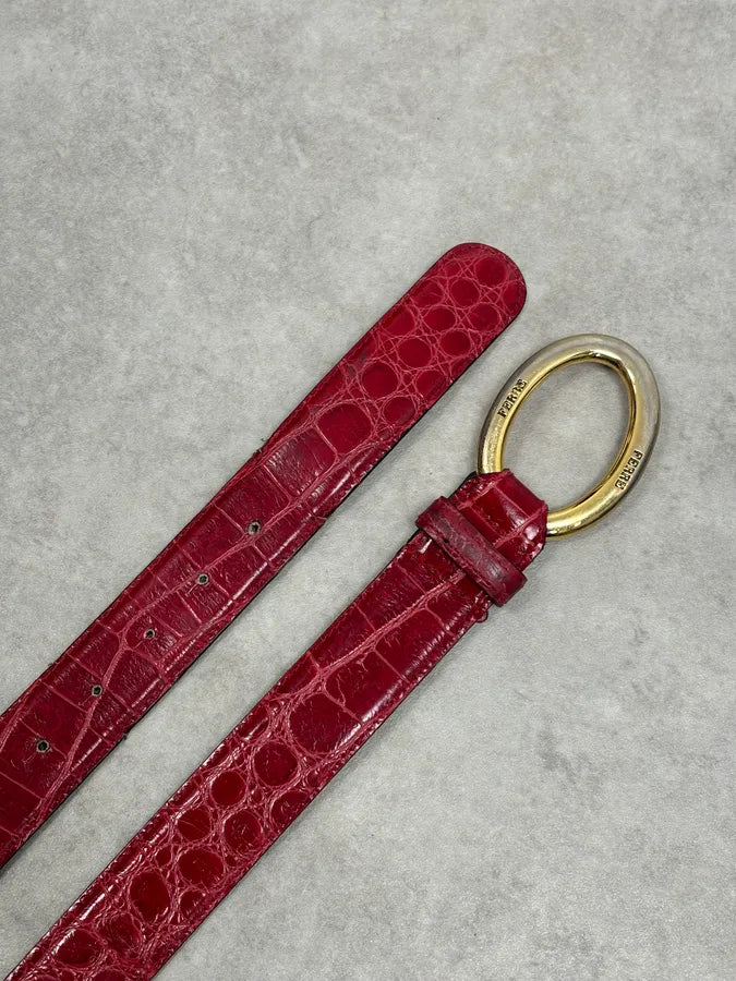 Gianfranco Ferré Red Crocodile Effect Leather Belt Gold Buckle  XVDhLfU 4