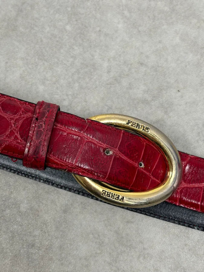 Gianfranco Ferré Red Crocodile Effect Leather Belt Gold Buckle  XVDhLfU 3