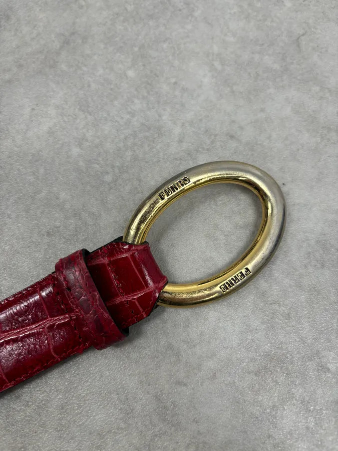 Gianfranco Ferré Red Crocodile Effect Leather Belt Gold Buckle  XVDhLfU 7