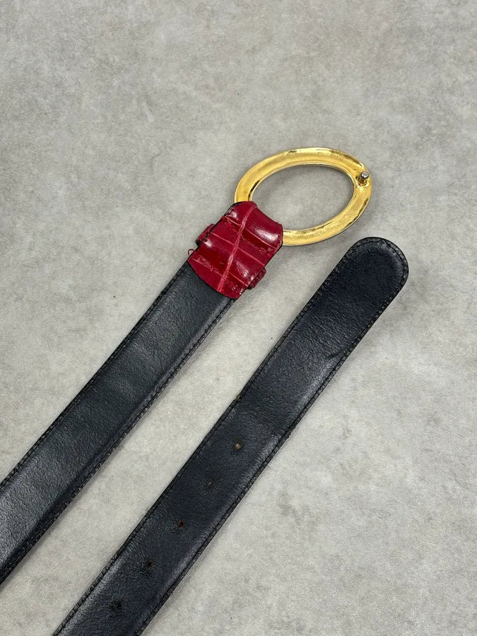 Gianfranco Ferré Red Crocodile Effect Leather Belt Gold Buckle  XVDhLfU 5