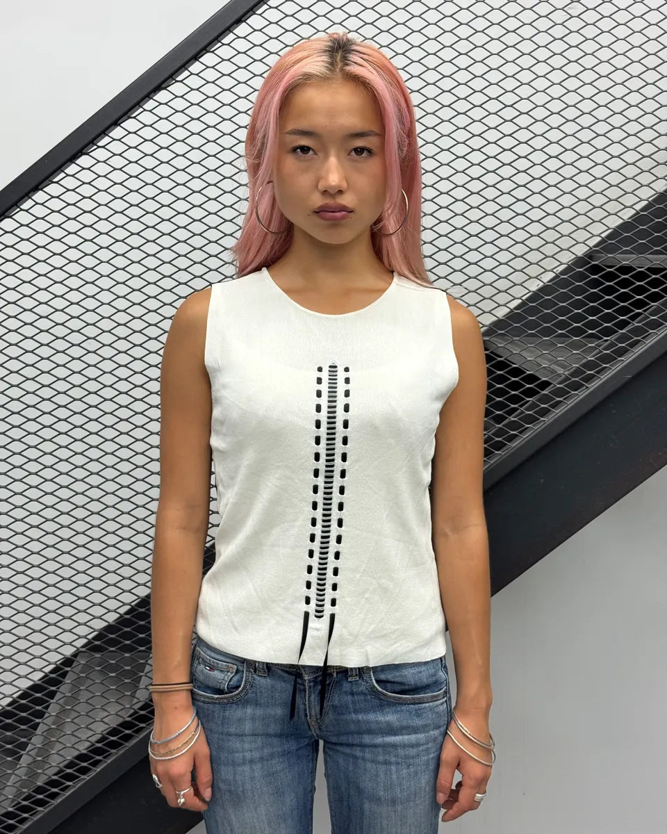 Gianfranco Ferré Two Tone Contrast Black & White Tank Top AkPRunj 0